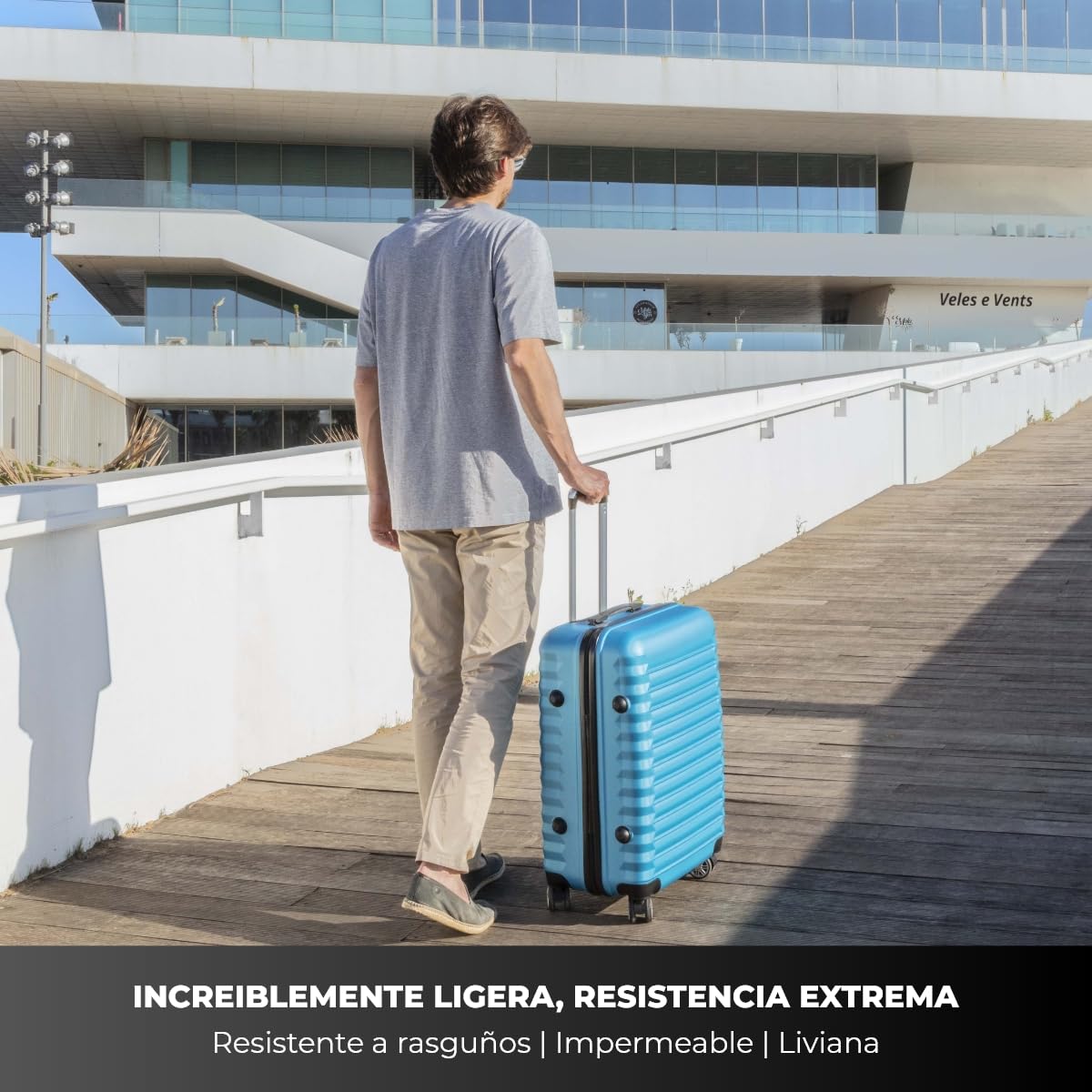 NUMADA-Juego de Maletas Rígidas 2pzs. Maleta Mediana 63cm y Neceser. Set de Maletas de Viaje ABS Eco Friendly, 4 Ruedas Dobles, Resistentes, Ligeras y Seguras (Azul Eléctrico)