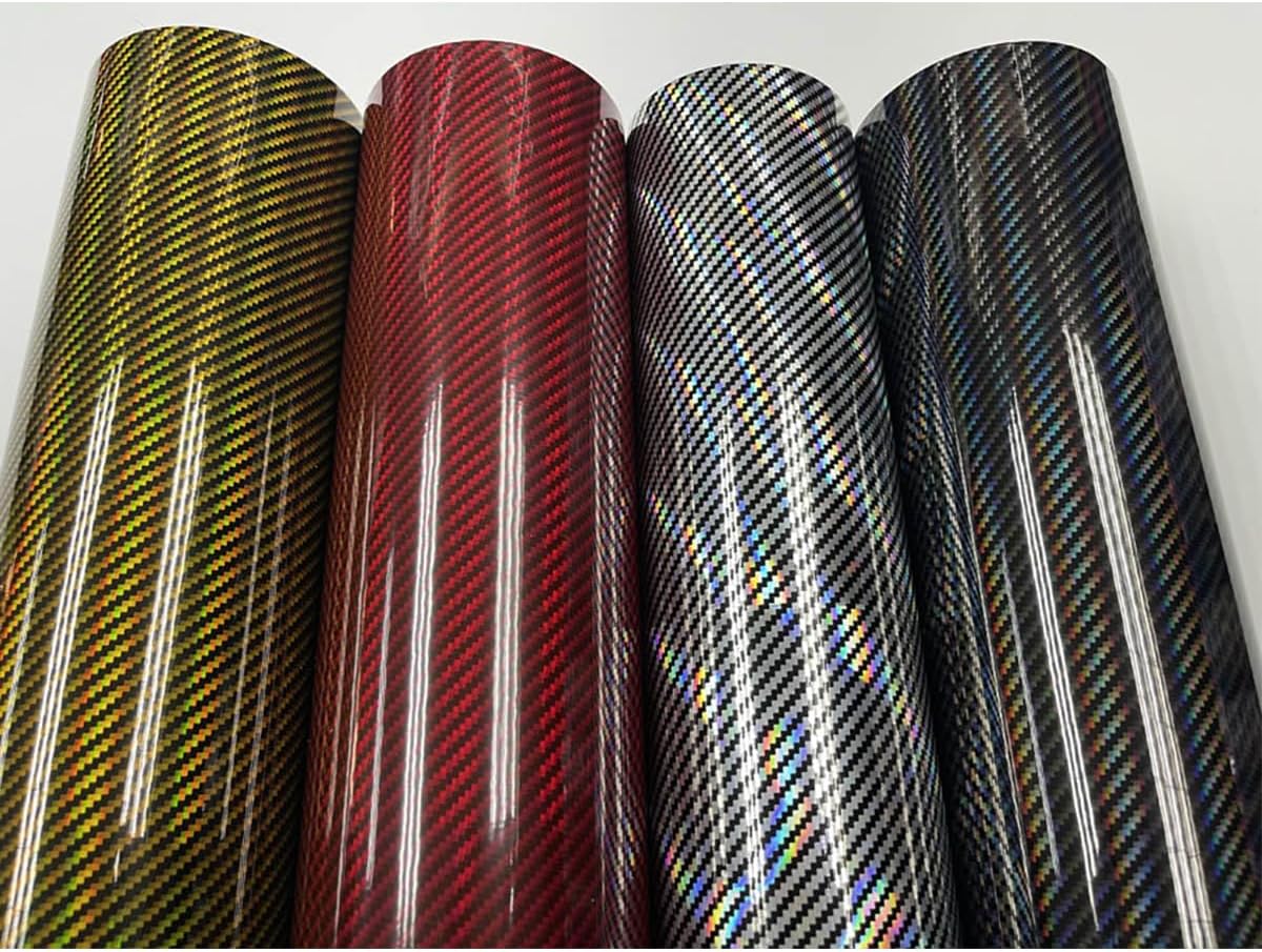 ECYC Ltd 1.31 x 5 Feet Gloss Carbon Fiber Vinyl Wrap Holographic Carbon Fiber Wrap Film Roll Vinyl Car Wrap Air Release Automotive Vinyl Wraps Car Decals Stickers