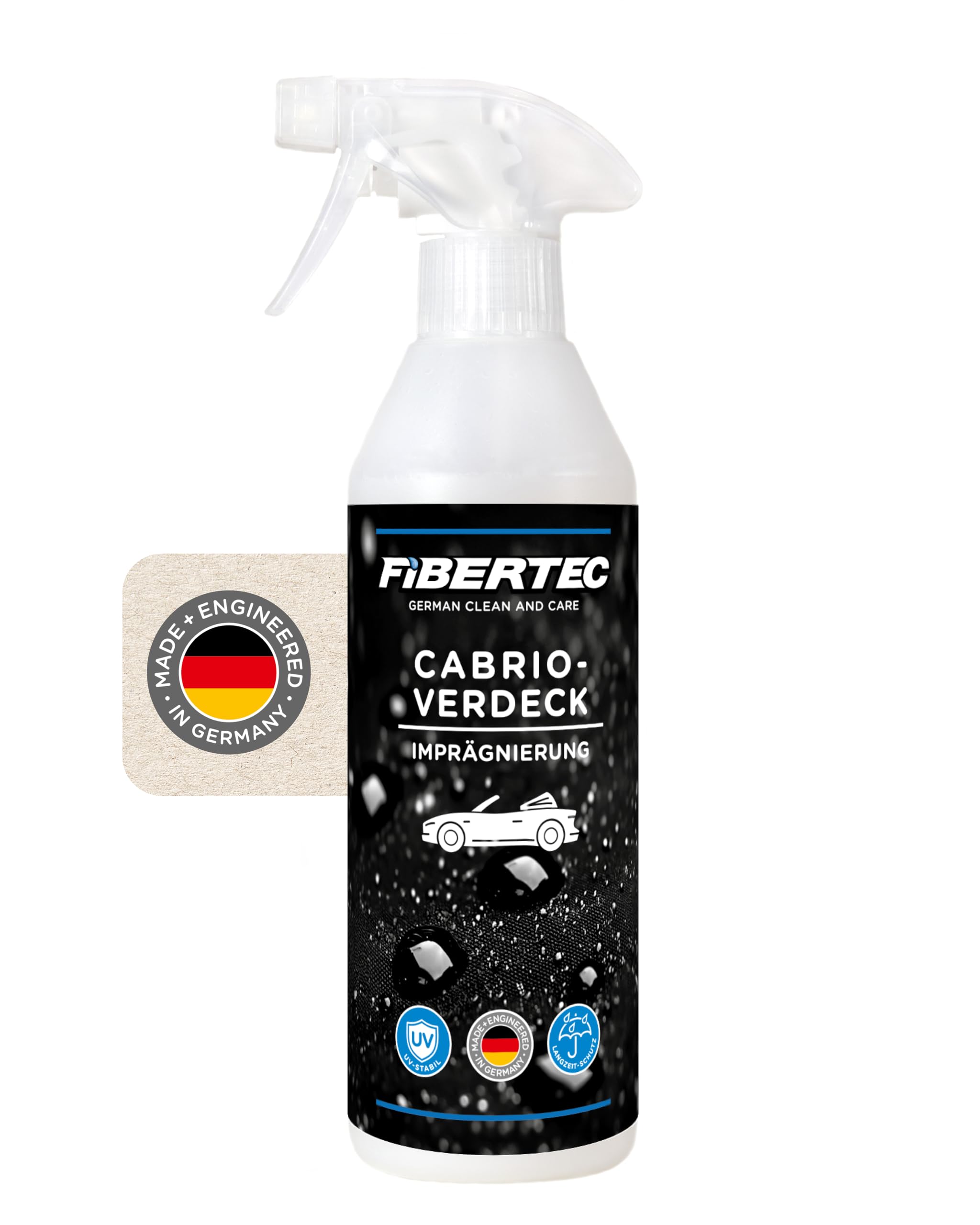 FIBERTEC Cabrio Verdeck-Imprägnierung 500ml | Ohne Lösungsmittel, Wasser- und schmutzabweisend, UV-Schutz, Langanhaltende Versiegelung, Für alle Stoffverdecke