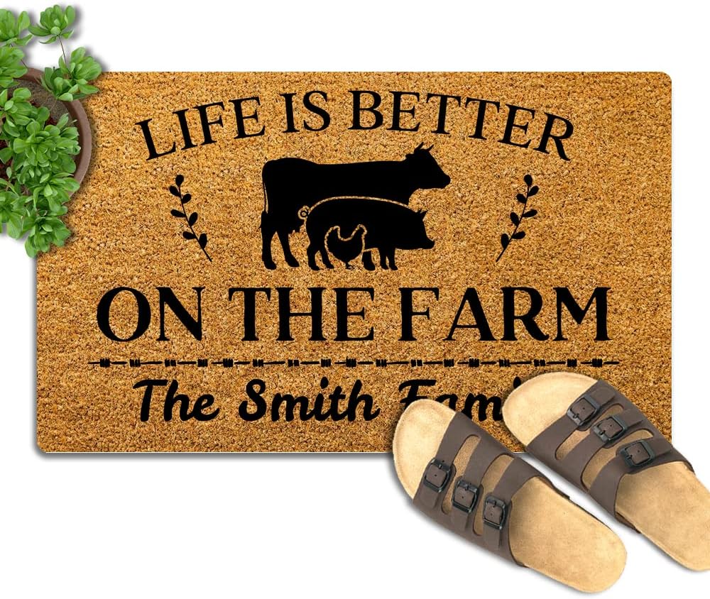 Custom Personalized Design Text Doormats with Dog Photos Door Mats Outdoor Welcome Doormat for Front Door Indoor Entrance Low Profile Non Slip Rubber Back Doormat for Floor Funny Outside Entry Decor
