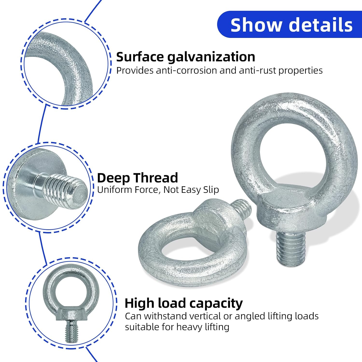 2 PCS 1/2-13 Lifting Shoulder Eye Bolts, Carbon Steel Galvanised Heavy Duty Shoulder Lifting Ring Threaded Eyebolts