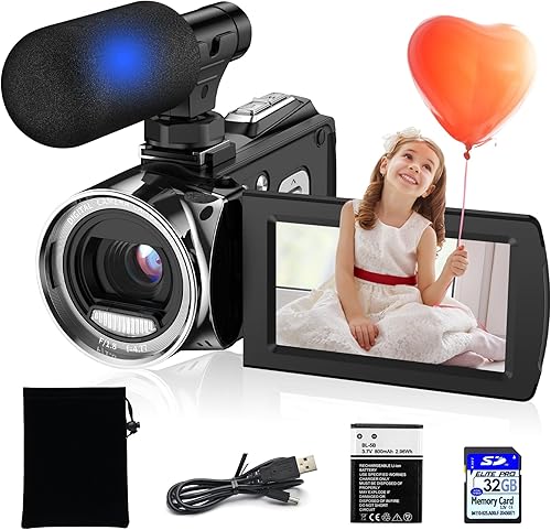 Videocámara Videocámara 4K 48MP 18X Cámara grabadora de video Cámara de vlogging para YouTube TikTok 3.0 '' 270 grados Rotación pantalla Grabadora