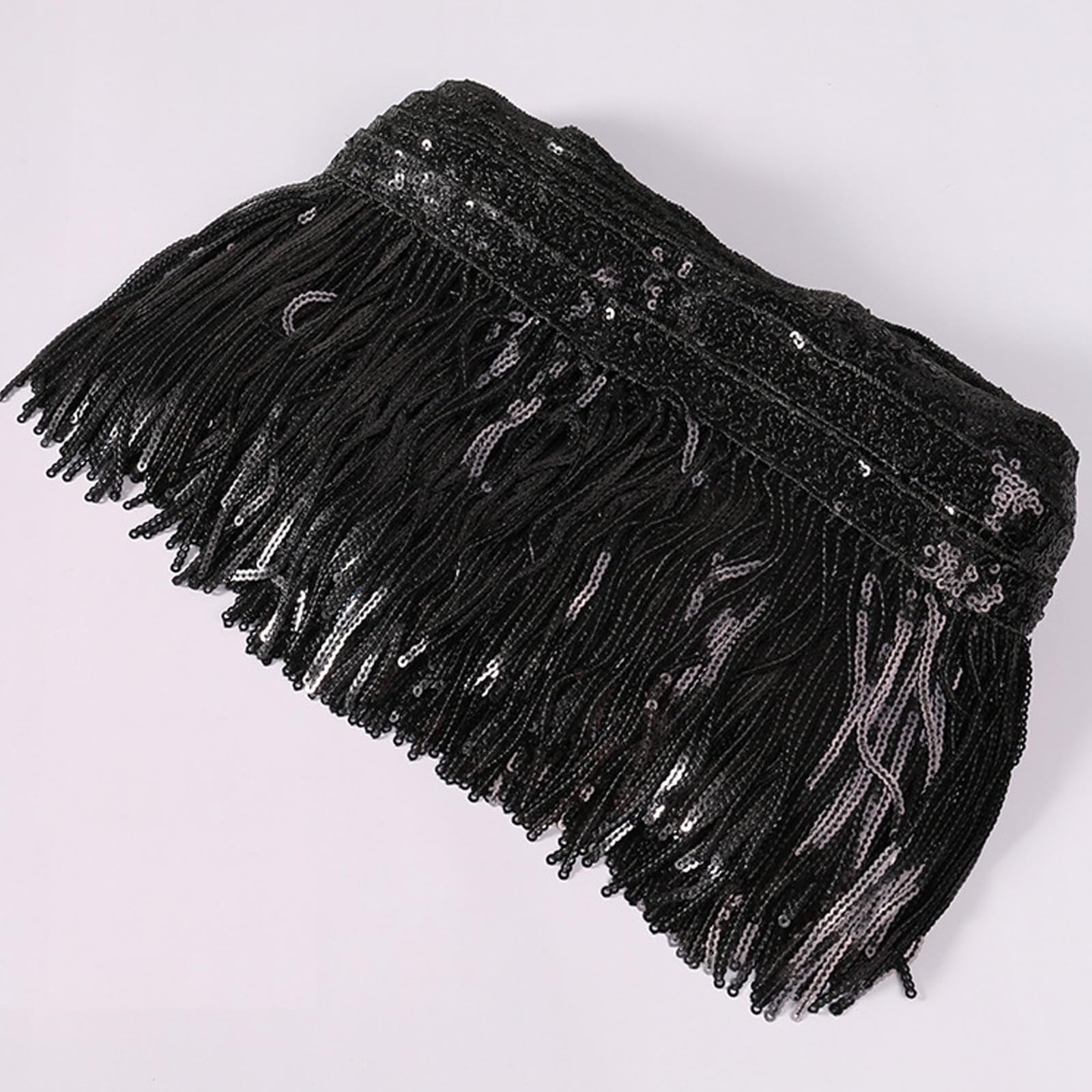 2 Meters Sequin Tassel Trim 15 cm 6" Luxury Fringe Fringing 24 (Black)