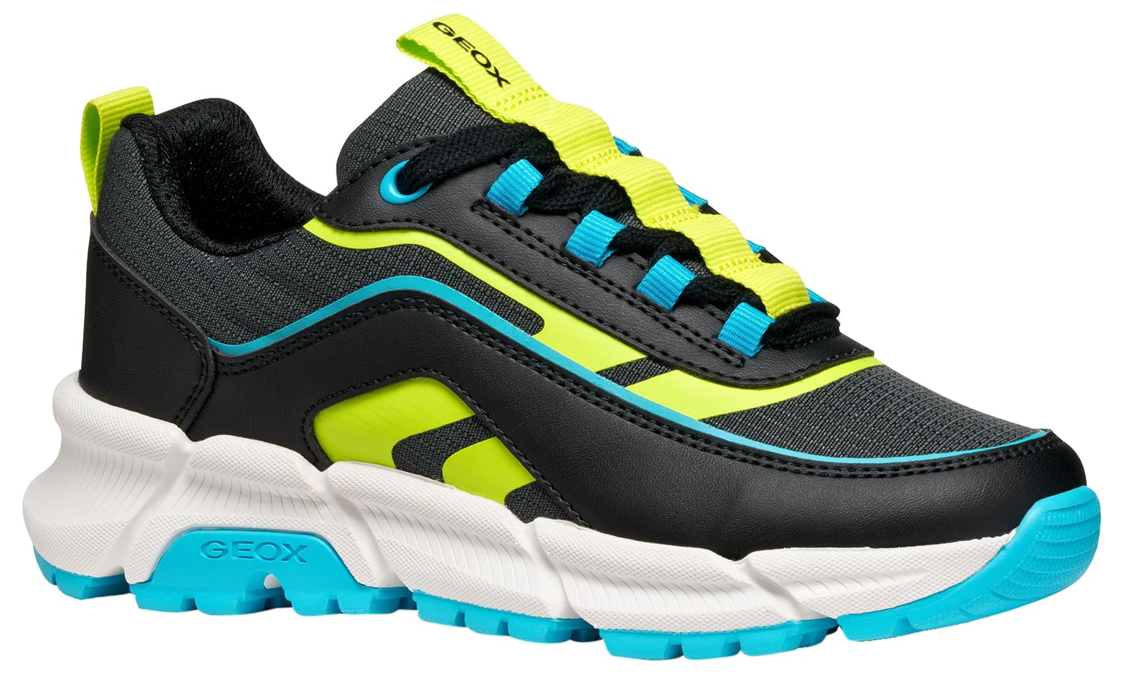 Geox J FLEXYPER Plus BOY Sneaker, Black/LT Blue, 2.5 UK