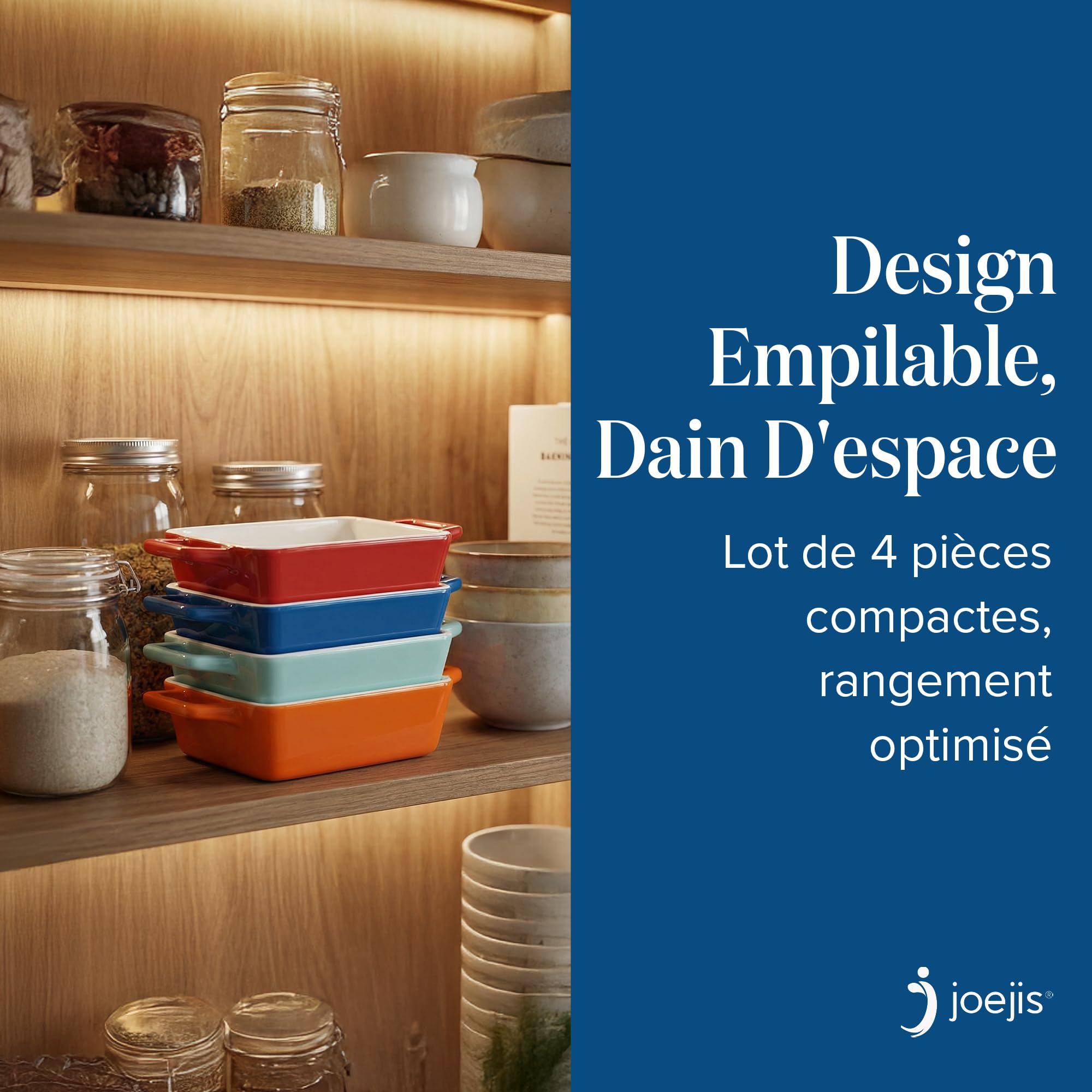 Joeji’s Kitchen Lot de 4 Plat à Gratin Individuel en Céramique – Petit Plat Four Durable pour Lasagnes, Hachis & Crumbles – Mini Cocotte Individuelle Rectangulaire (325 ml)