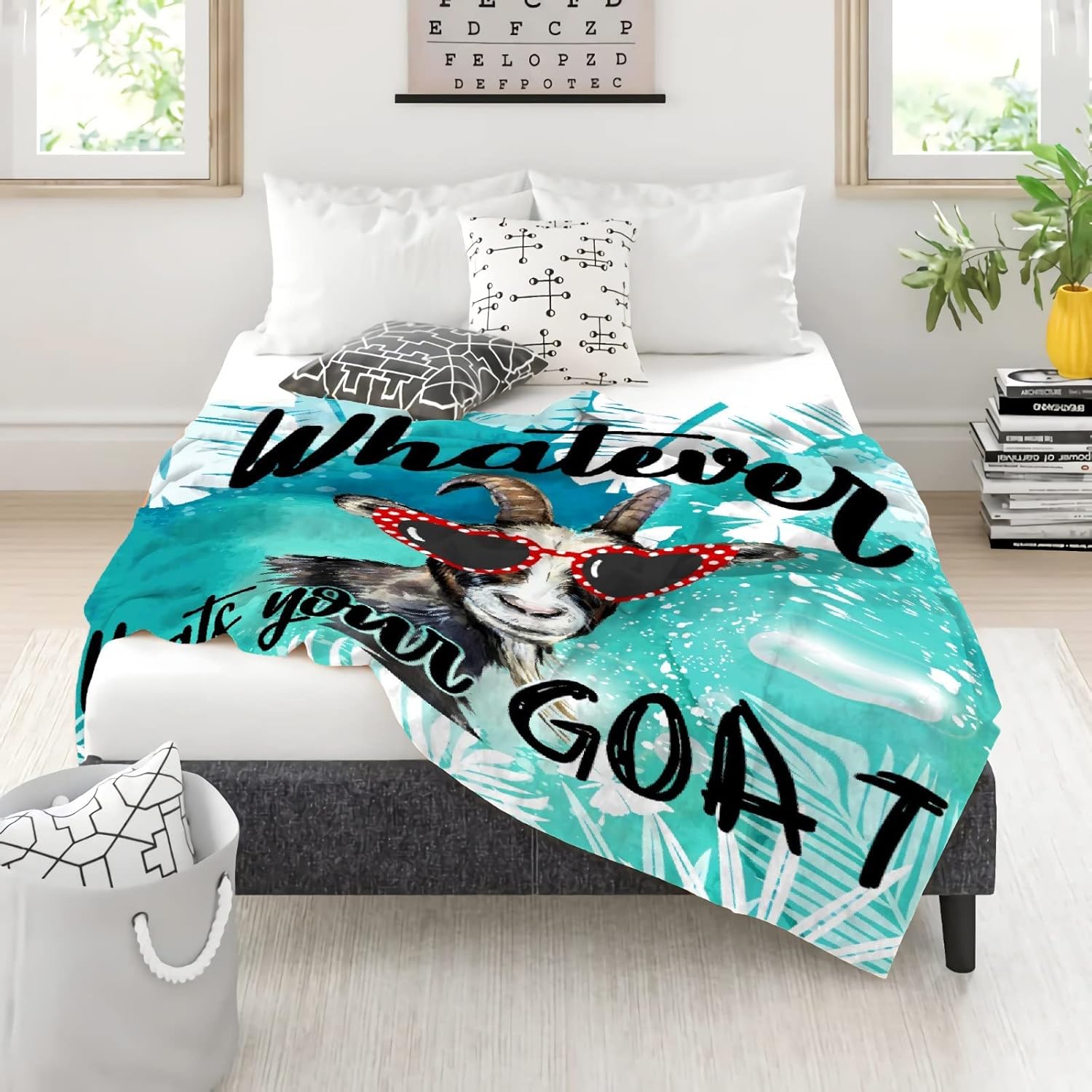 Whatever Floats Your Blanket Gifts for Girls Teens , Floral Farm Animal Throw Blanket Goats Gift for Goats Lover Decor Plush Soft Lightweight Flannel Fleece Goat Blankets for Lap Sofa Bed 60x50In