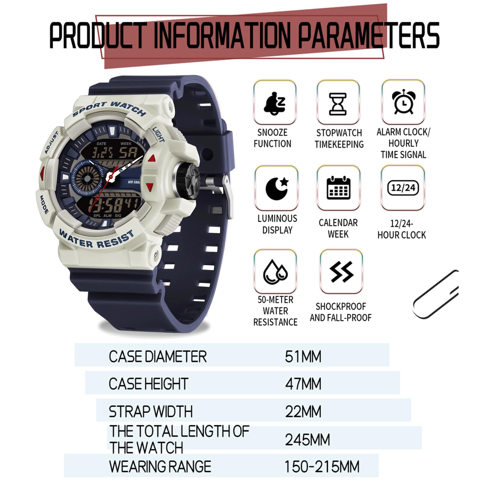 Orologio digitale da uomo, militare, per attività all'aperto, digitale, orologio da polso da uomo, orologio tattico, 5 ATM, impermeabile, analogico, digitale, militare, per uomini, cronometro, ragazzi