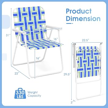 GIANTEX Beach Chairs Set of 6, Patio Folding Lawn Chairs for Adults, Outdoor Webbing Chair w/Steel Frame, Lightweight & Portable Camping Chairs for Fishing, Yard, Garden, Poolside Webbed Chairs, Blue