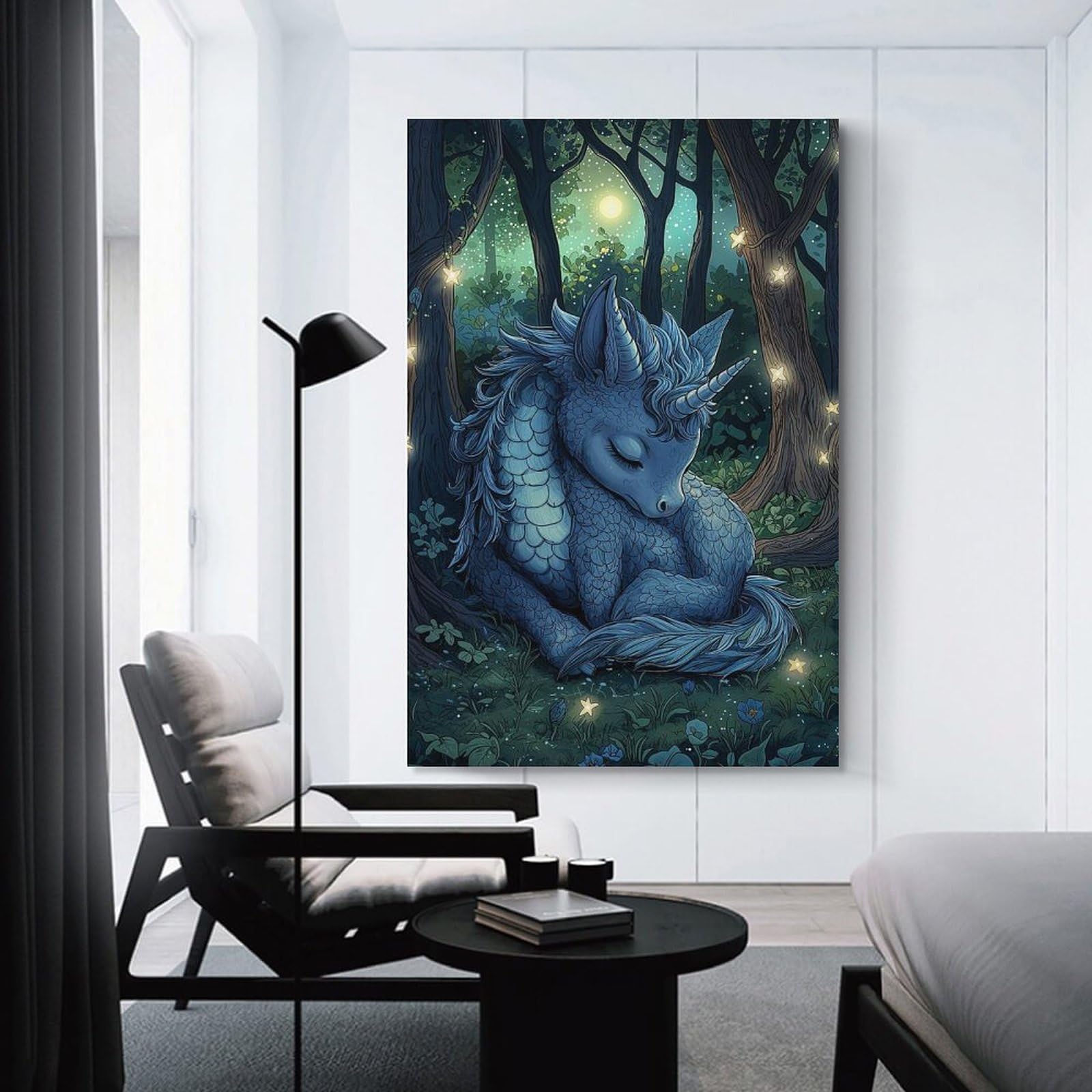 Junmoney Sleeping Dragon Unicorn Canvas Art Print, 08x12inch(20x30cm), for Living Room, Bedroom, Office Or Hallway, Decorative Artwork with Broad Appeal