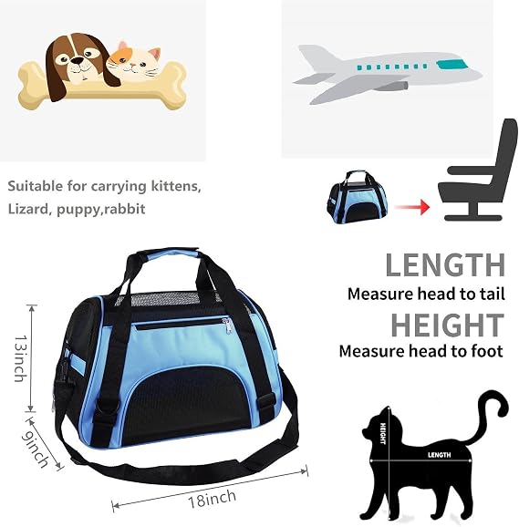 Cat Carrier Dog Carrier Pet Carrier, Airline Approved Soft-Sided Foldable,Puppy Carrier with Breathable Mesh for Small Medium Cats Dogs Rabbit (M, Blue)