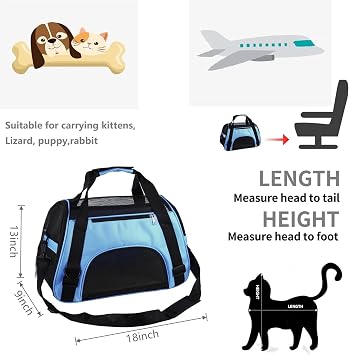 Cat Carrier Dog Carrier Pet Carrier, Airline Approved Soft-Sided Foldable,Puppy Carrier with Breathable Mesh for Small Medium Cats Dogs Rabbit (M, Blue)