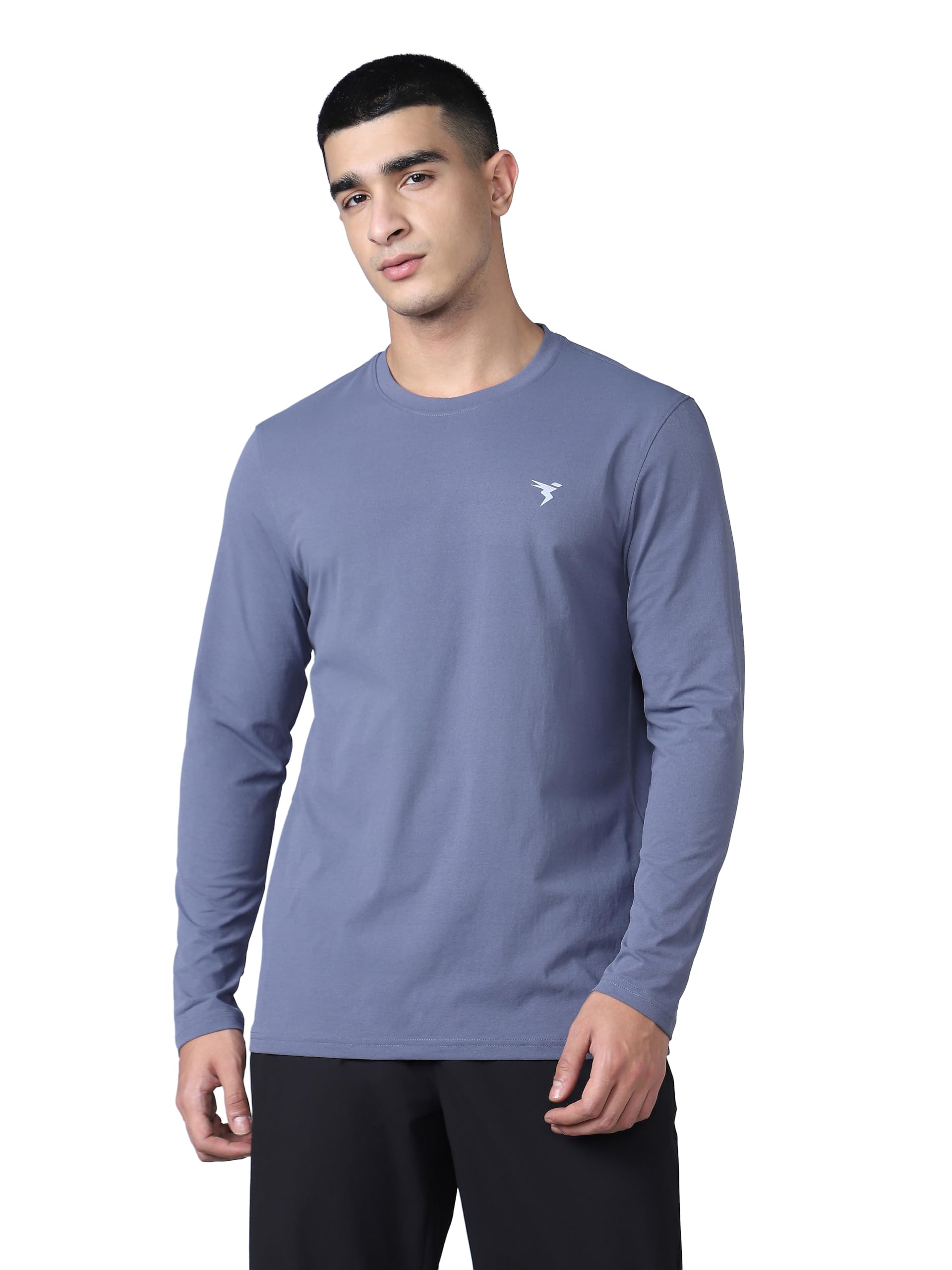 Men's Vintage Indigo Solid Slim Fit Round Neck Sports T-Shirt with COTFLEX-image-4