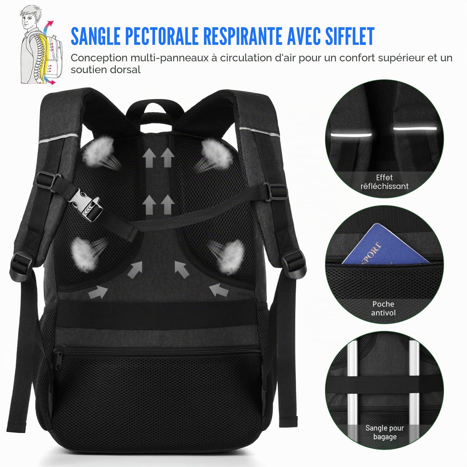YAMTION Sac à Dos Scolaire Cartable Collège Lycée Université Homme Ado