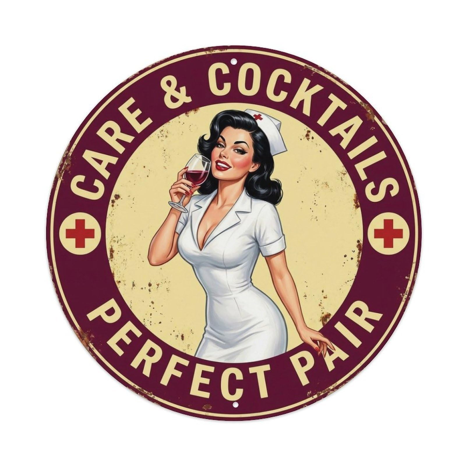 Care And Cocktails Perfect Pair Wine Glass Metal Tin Sign