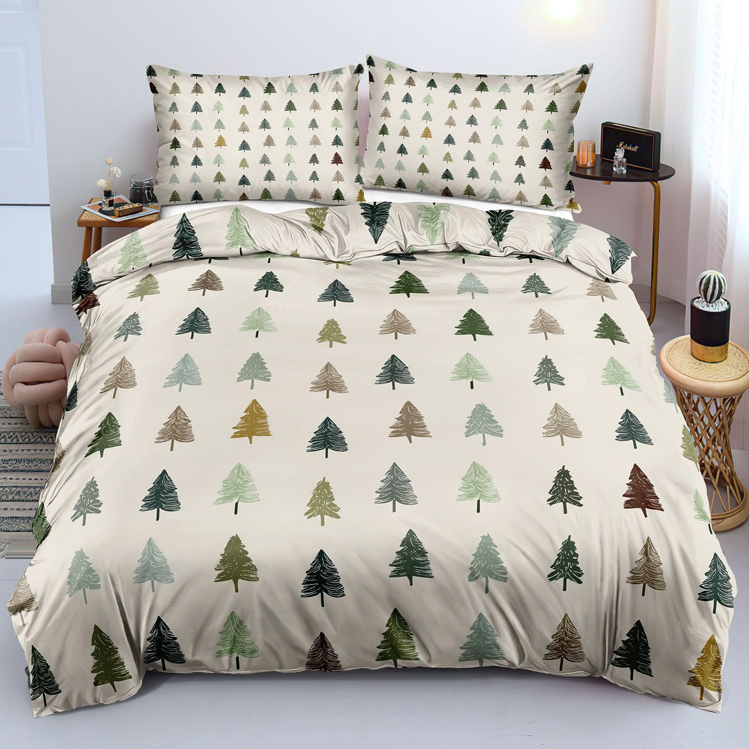 Housse de couette Forêt de Noël microfibre infroissable et facile à laver pour lit