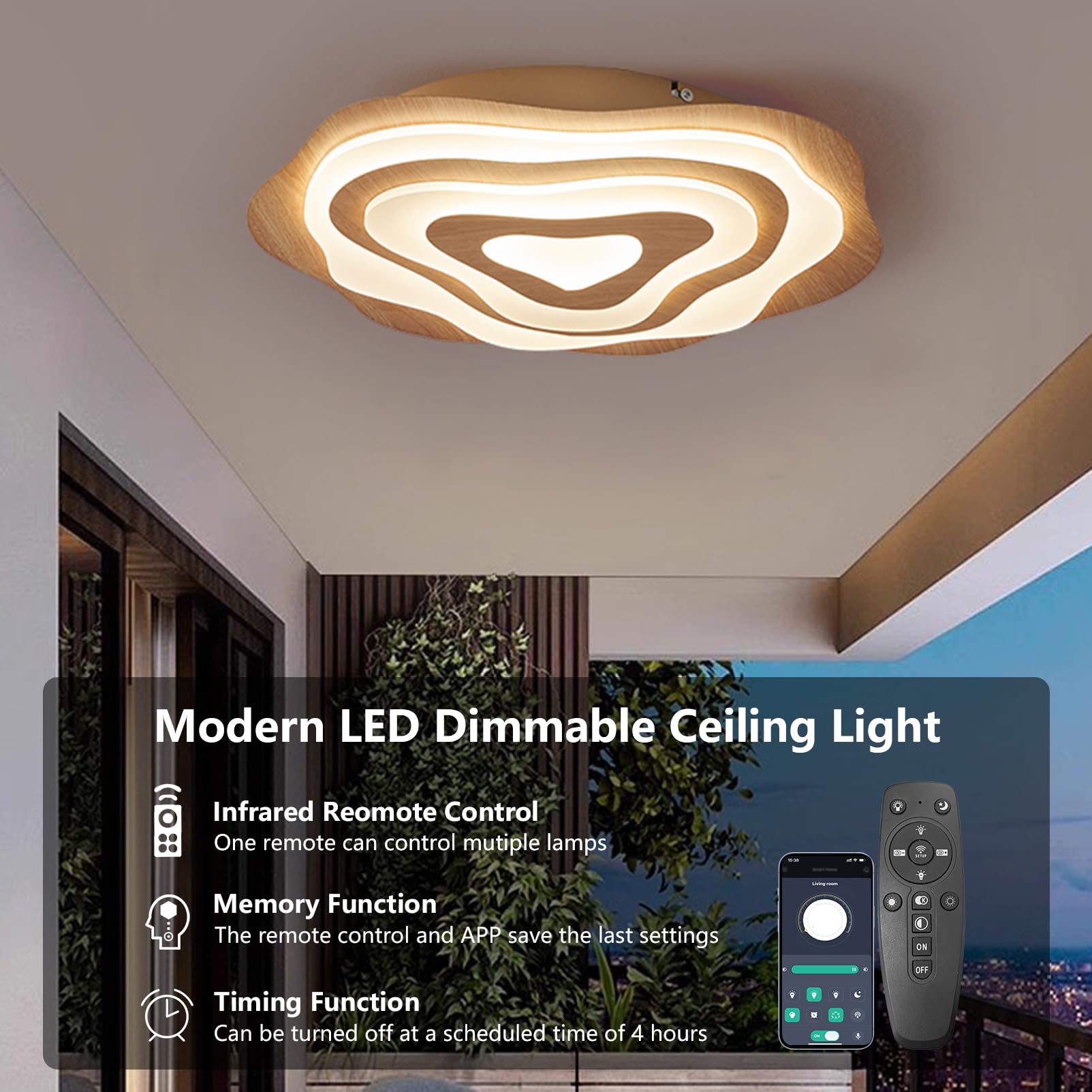 NETTLIFE LED Techo Lámpara De Salón, Lámpara De Techo Moderna Ajustable En Intensidad Con Control Remoto Lampara De Dormitorio 54 Cm 37 W De Diseno Metalico Lampara Para Salon Dormitorio Comedor Y Estudio