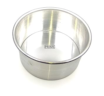 Prime Bakers and Moulders Aluminum Baking Round Cake Pan/Mould for Oven (Silver, 6 Inch by 3 Inch Deep)