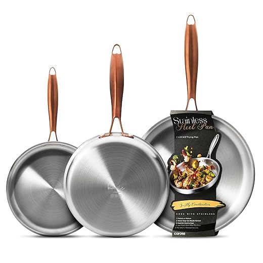 CAROTE 3-Piece Tri-Ply Stainless Steel Frying Pan Set, Skillet Set 8"/10"/12", Induction Compatible, Oven & Dishwasher Safe, Gold Handle, Mothers Day Gifts