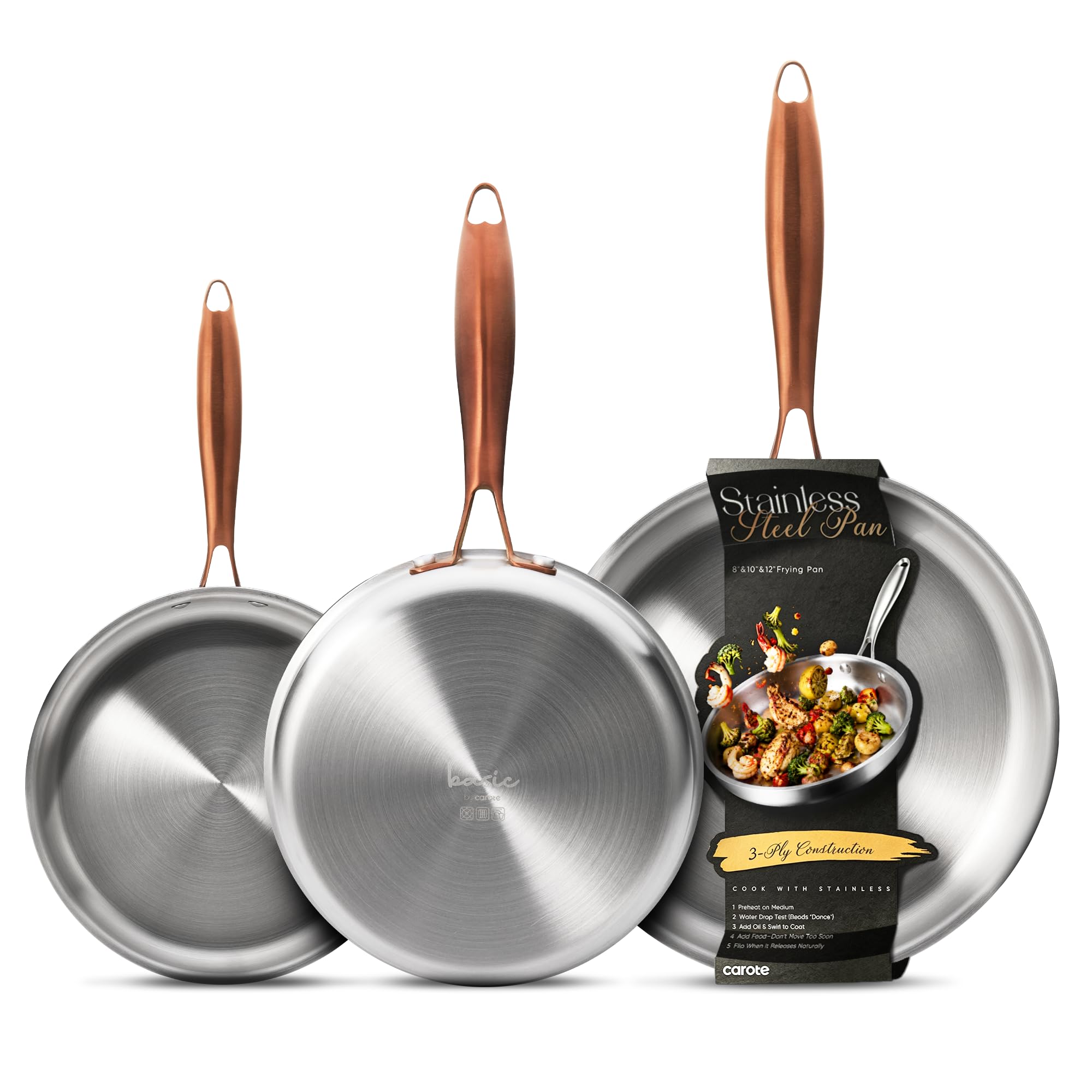 3-Piece Tri-Ply Stainless Steel Frying Pan Set