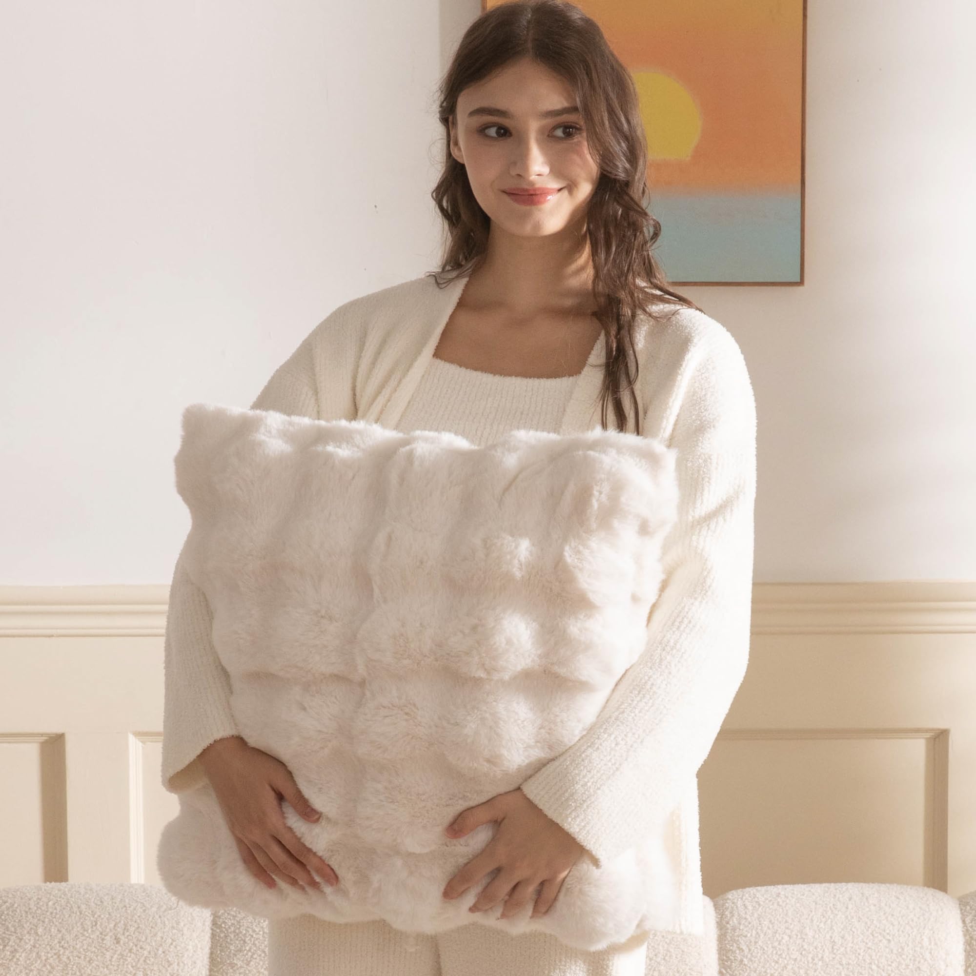 Amazon.co.jp: NERUS もこもこ ふわもこ ファー クッション 50×50cm