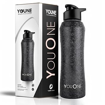 YOUONE Water Bottles Stainless Steel Water Bottle 1 Litre Steel Water Bottles for School, Office, Home, Gym 1 Litre Water Bottle for Men Leakproof, Rust free Steel Bottle (Charcoal Black)