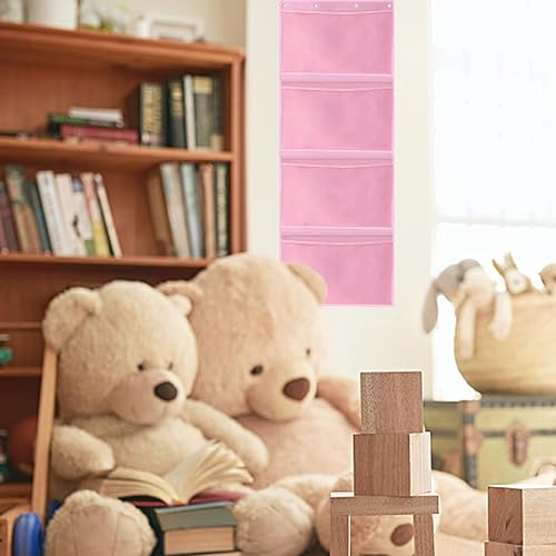 Miniatura 9 de Camidy Organizador colgante para colgar sobre la puerta con 4 bolsillos de montaje en pared con 4 ganchos de metal para cuarto de bebé, dormitorio,