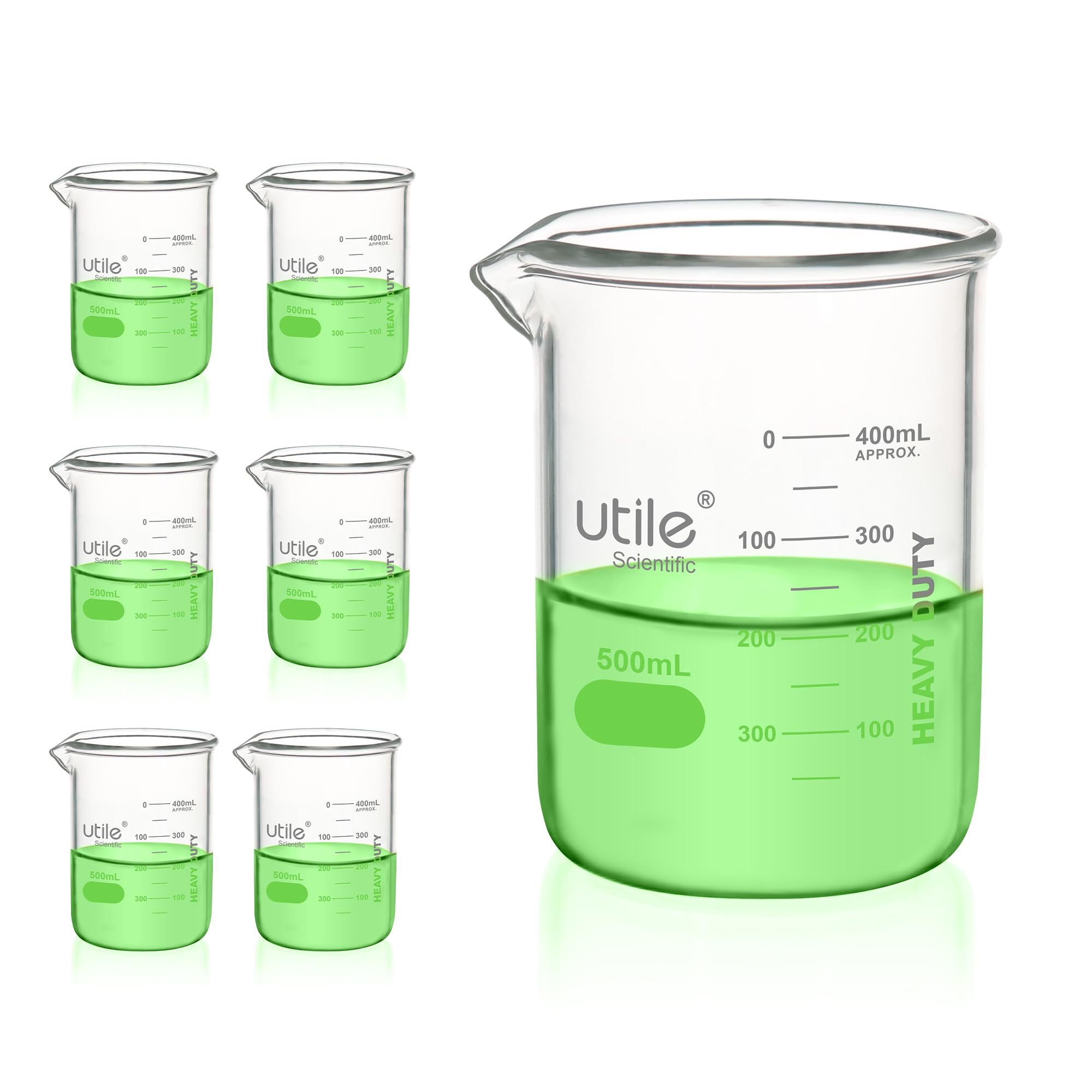 Utile Set di 6 bicchieri di vetro da 500 ml, bicchieri in vetro chimico, a bassa forma, borosilicato 3.3, bicchieri da laboratorio con graduazione stampata, 4000.0500.6