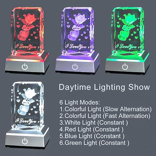 Miniatura 48 de hochance - Lámpara de decoración Rosa, luz nocturna multicolor de cristal 3D, ideas de regalos para Navidad para novia, esposa, madre, pareja