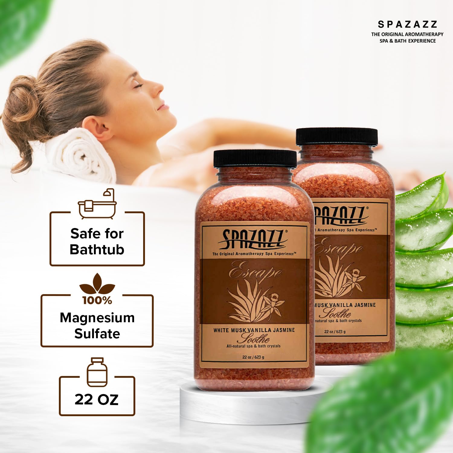 Spazazz Escape Cristales para SPA Blancos Almizcle Vainilla Jazmín Fragancias para Jacuzzi 1Kg