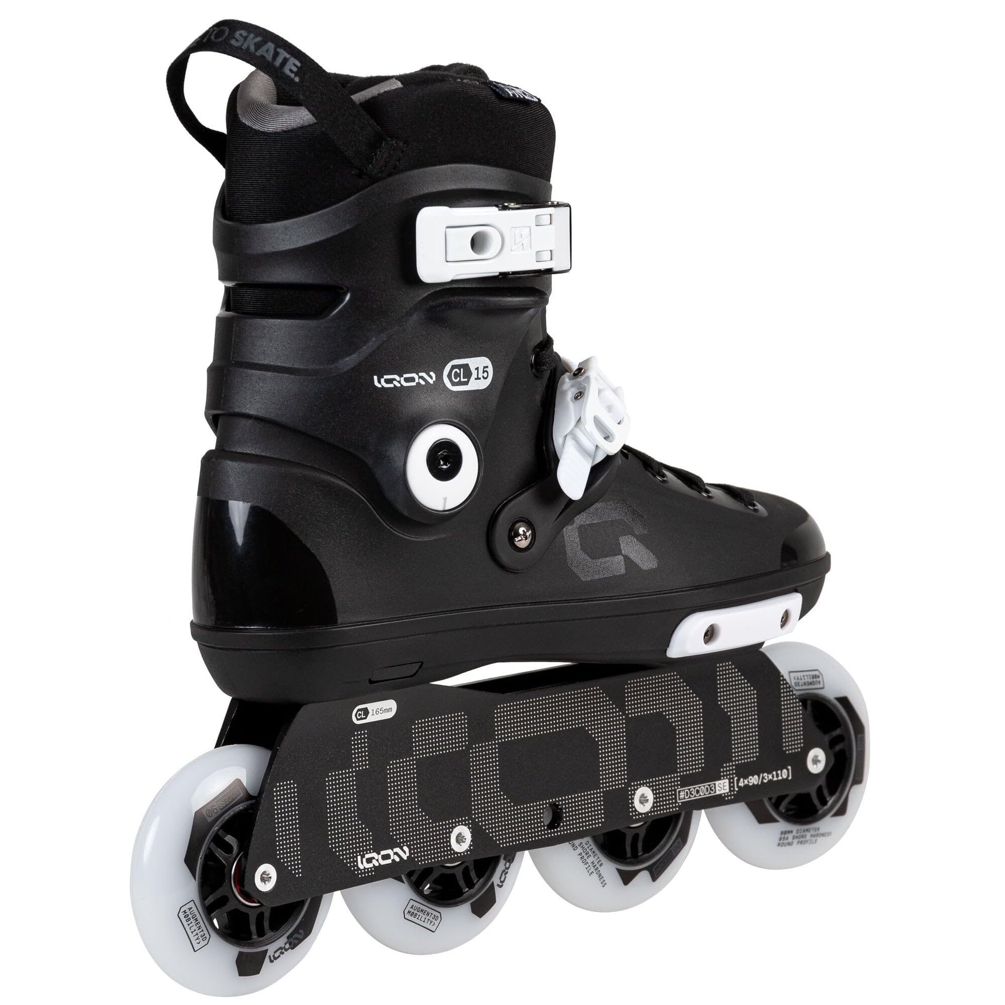 IQON CL15 Black Edition Rollers en ligne, Hardboot avec doublure Myfit & Cuff Decode SE Frame réglable, 4 x 90 mm ou 3 x 110 mm, roulements ABEC 9, avec montage de 165 mm