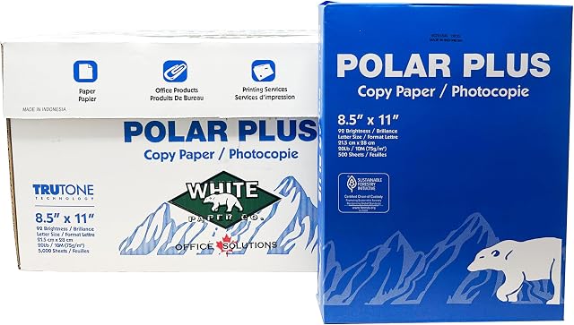 100% Distributeur canadien-Polar Plus Copier le papier, le Premium, 8 1/2 x 11, (5000 Feuille) - 10 Roues, Haute-Bright, Finition lisse, 92 C'est brillant. TRU Technologie tonique