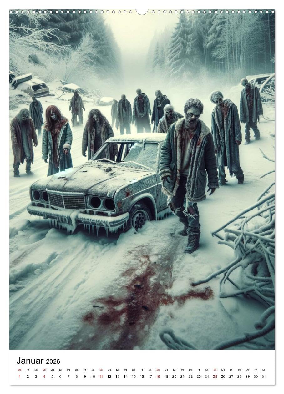 Zombies Zeitgeist - KI generierte Momente der Untoten (hochwertiger Premium Wandkalender 2026 DIN A2 hoch), Kunstdruck in Hochglanz: Zwölf Monate in der Welt der Zombies. (CALVENDO Menschen)