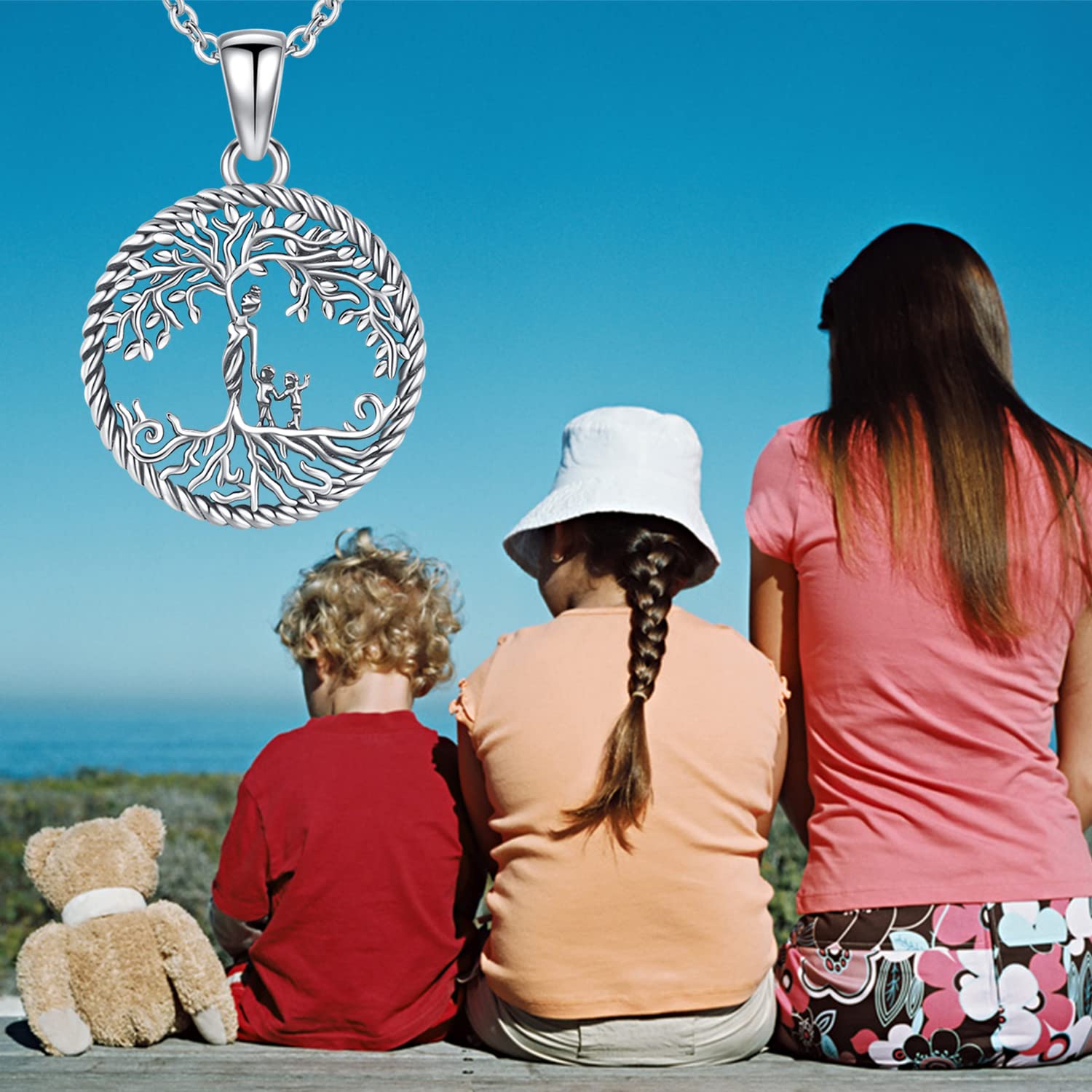 Collar para Madre Mujer Colgante Árbol de la Vida de Plata de Ley 925 Collar con Colgante de Madre e Hijos Familiar de Joyería Regalos para Mamá Hija Abuela Hermana Esposa