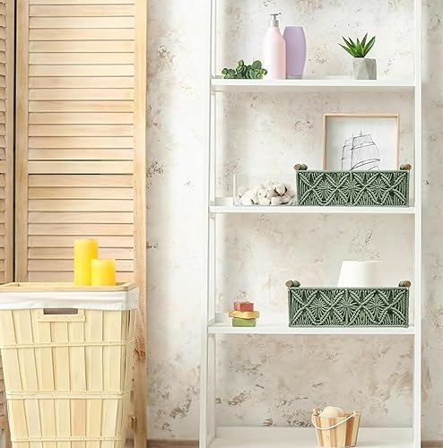 Miniatura 3 de HOSROOME Cestas decorativas bohemias de macramé para organizar, cesta decorativa tejida para encimera, cesta de papel higiénico para camiseta sin