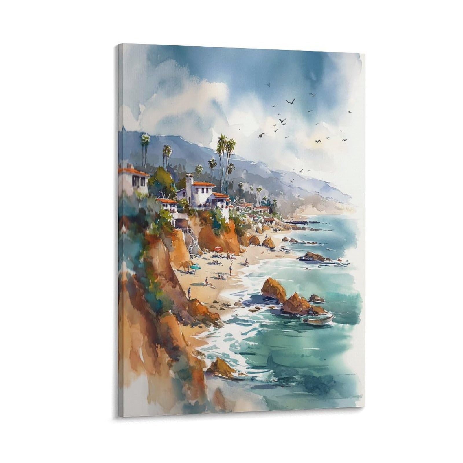 XWYMXZ Laguna Beach Watercolor Painting Coastal Travel Poster 20x30inch(50x75cm) Vintage Watercolor Canvas Art