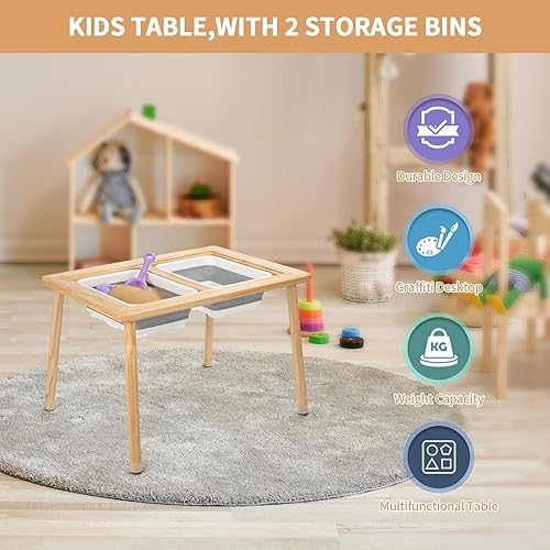 Miniatura 3 de Uwyriwooq Mesa sensorial con 2 contenedores de almacenamiento plegables, mesa sensorial para niños pequeños de 1 a 6 años, mesa multifuncional para