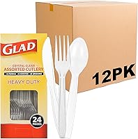 Vista 14 de Glad Juego de cubiertos desechables transparentes con tenedores, cuchillos y cucharas de plástico resistente, utensilios de plástico reutilizables