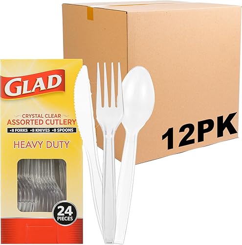 Miniatura 15 de Glad Cubiertos de plástico desechables, juego surtido, tenedores, cuchillos y cucharas transparentes extra resistentes, utensilios de fiesta