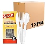Glad Crystal Clear Assorted Plastic Cutlery Forks - Heavy Duty Disposable Silverware for Tabletop - Forks, Knives, Spoons, 24 Count - 12 Pack