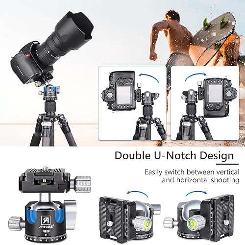 Miniatura 5 de Cabezal de trípode de bola de perfil bajo de 1.102 in con 2 placas de liberación rápida Arca Swiss Profesional CNC Aluminio 360 Rotación Panorámica