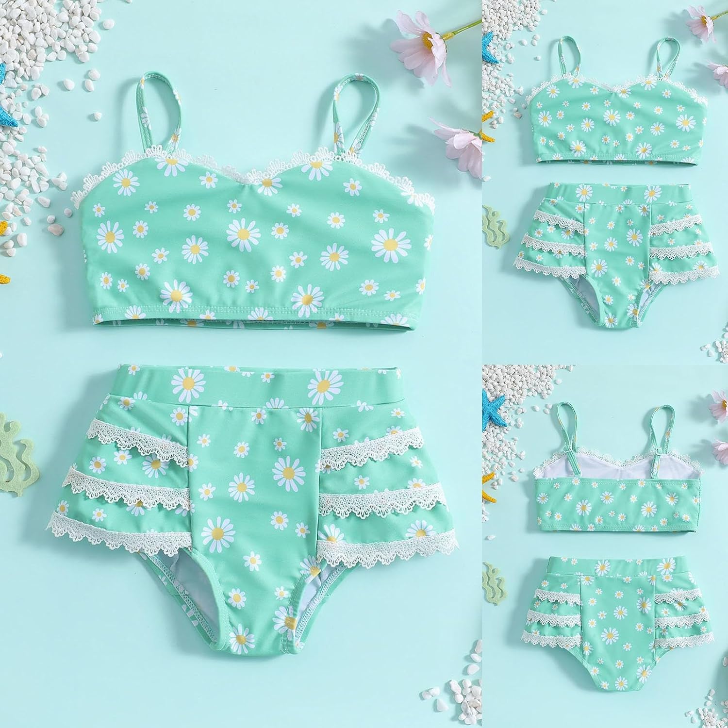Teen Girl Swimsuits Two Piece High Waisted Stretchy Beach Stretchy Soft Printed Bathing Suit Swimming Party Girl Shorts Suits