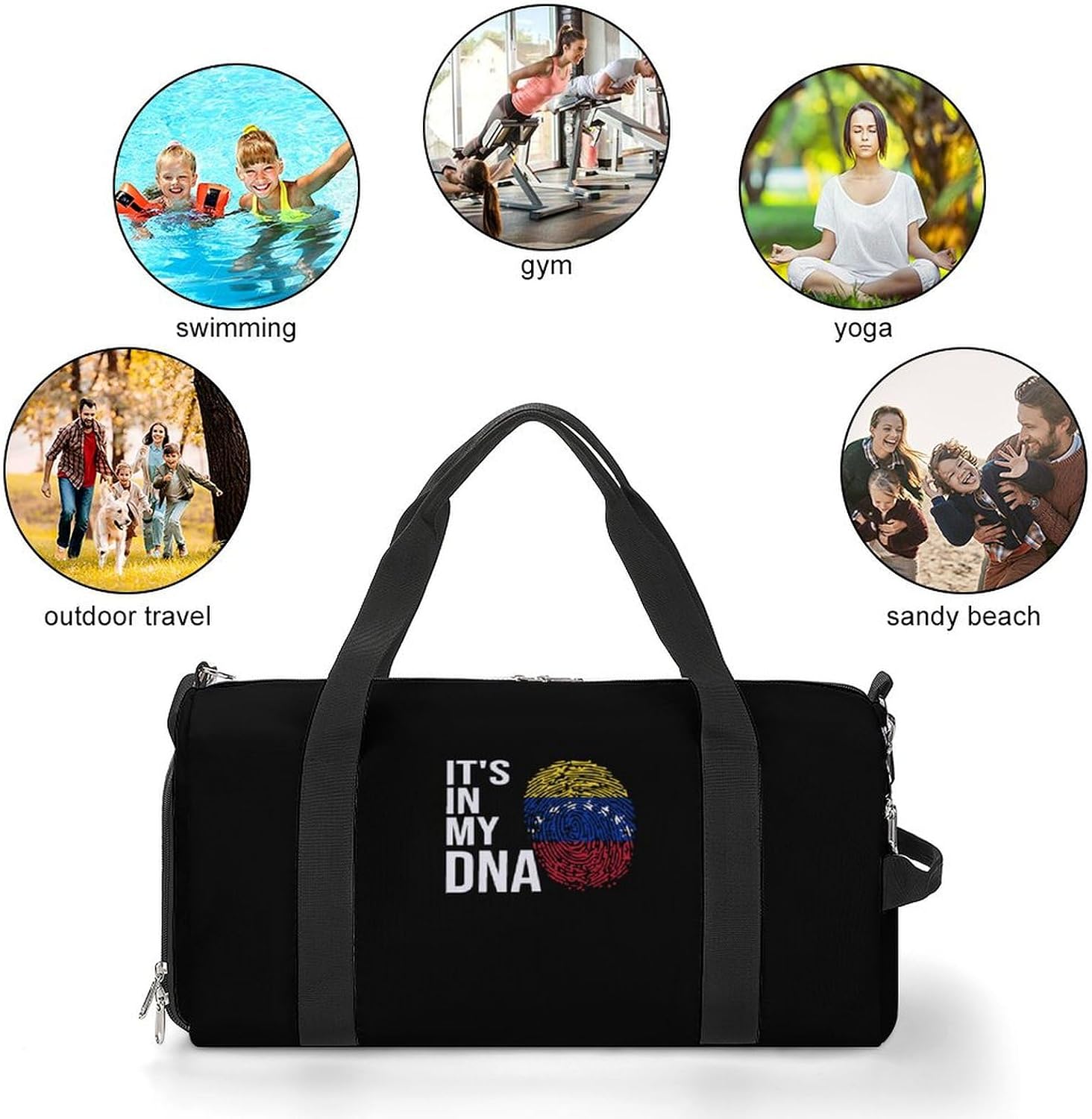 It's in My DNA Venezuela Flag Large Gym Bag Duffel Bags Waterproof Sports Luggage with Shoes Compartment for Travel Overnight