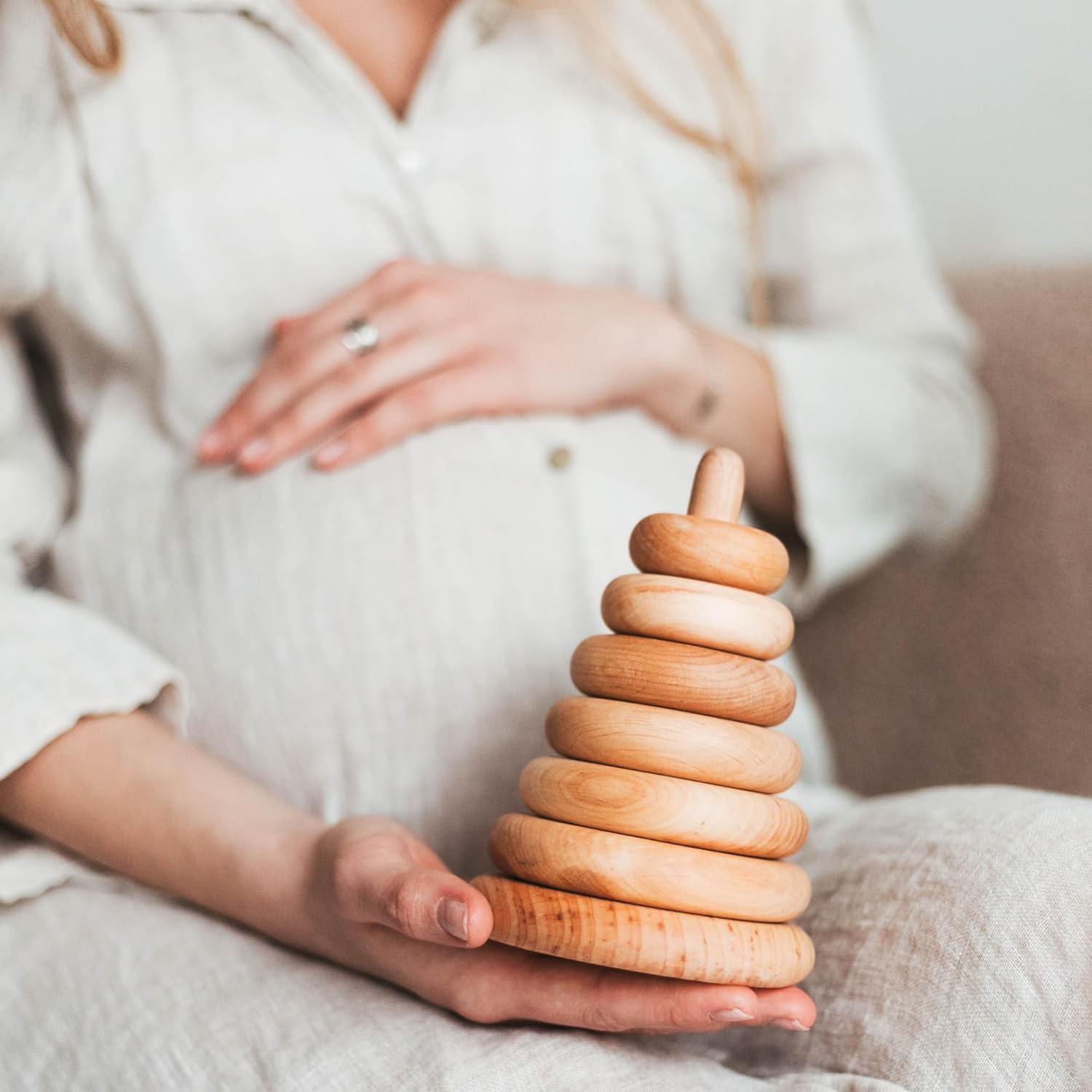 BUSY PUZZLE Ring Wooden Stacking Toy Montessori Wooden Pyramid Gifts for Toddlers Natural Baby Toy Pyramid Handcrafted Toy for 1 Year Old