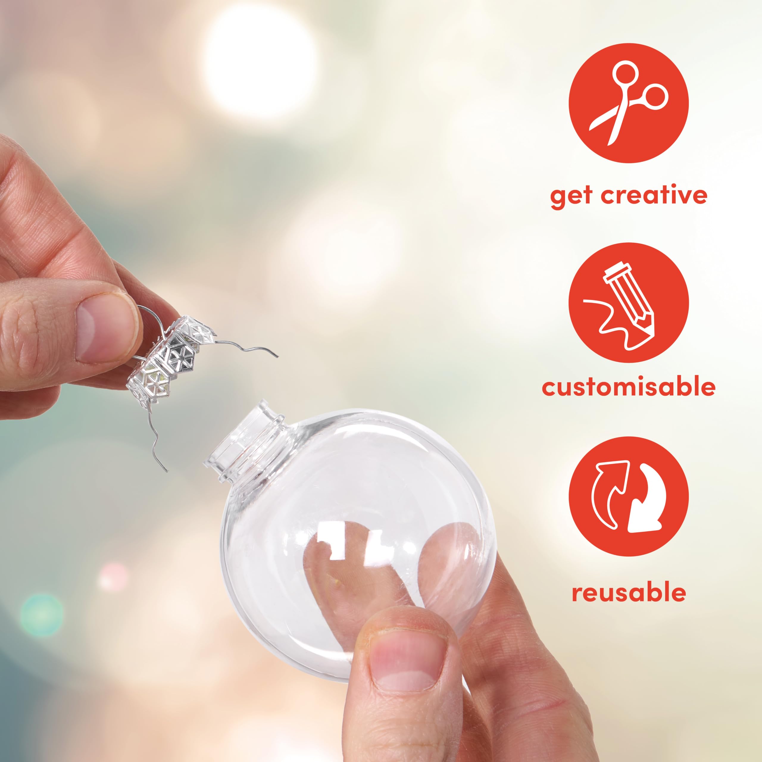 16 Boules De Noël Transparentes à Remplir - 2 Tailles (8 Cm), Avec Autocollants Et Ruban, DIY