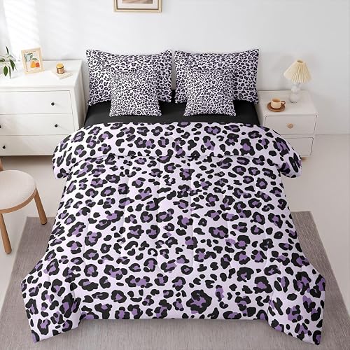 Feelyou Leopard Print Comforter Set with Sheets 7 Piece Queen Size Cheetah Fur B