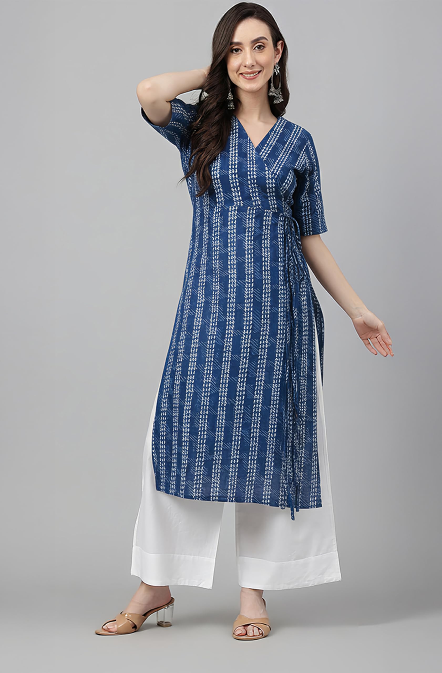 Janasya Women's Mustard Pure Cotton Striped Printed Straight Kurta product image 2