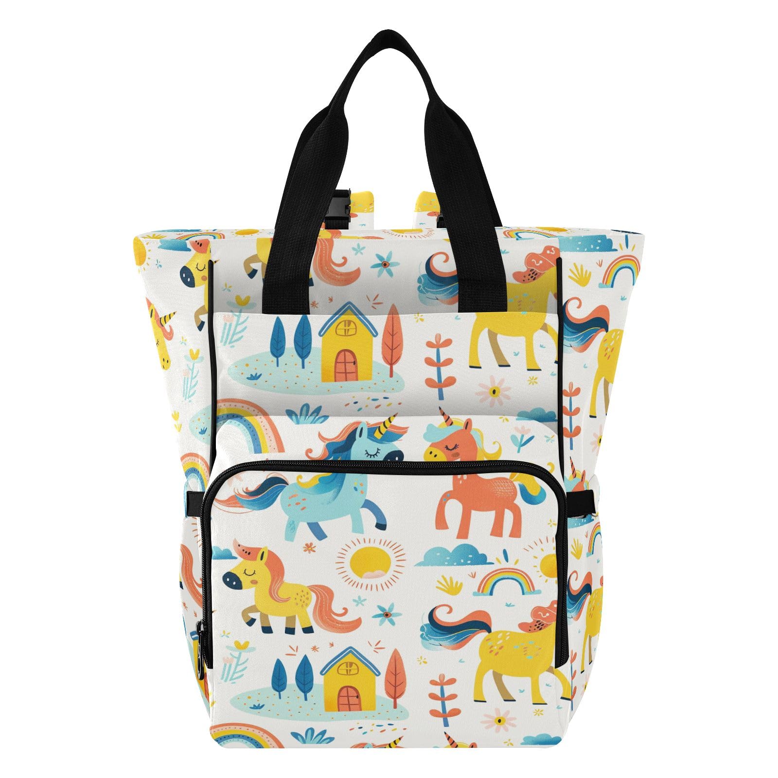 Mnsruu House Rainbow Horse Baby Diaper Bag Zaino Grande Borsa Impermeabile Viaggio Pannolino Borse per Mamme e Papà