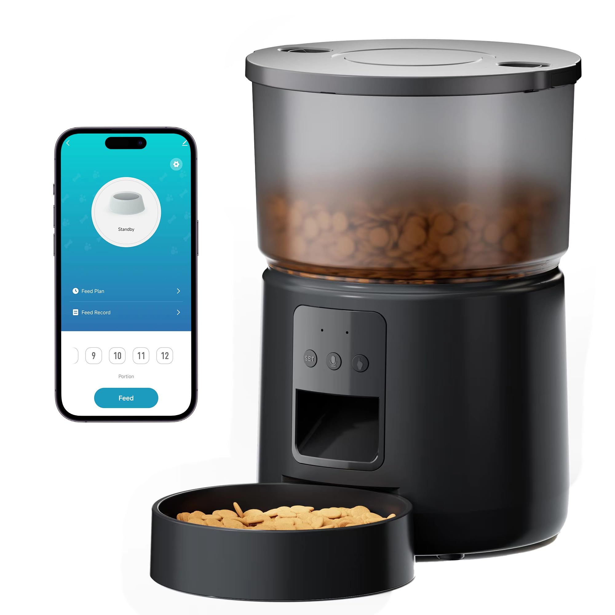Comedero Gato Automatico - 5G/2.4G WiFi Dispensador Comida Gatos - Comedero Automatico Gato Conectar App - Alimentación a Distancia - 1-10 Comidas al Día - 10s Voz - Doble Alimentación - 3L
