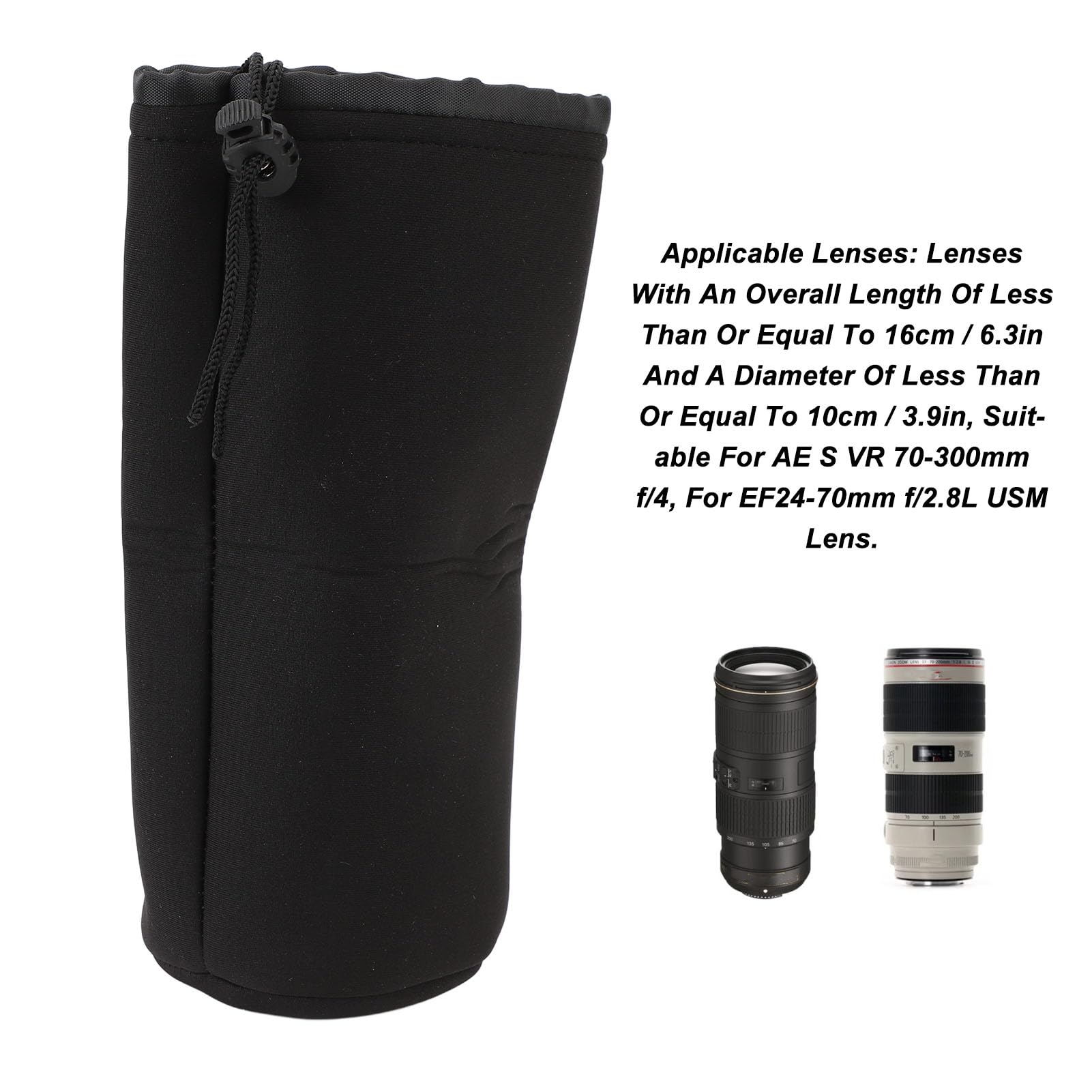 Camera Lens Container, Lens Bag Pouch with Hook, for AE S VR 70?300mm F/4 for EF 24?70mm F/2.8L USM Lens Case Pouch Bag