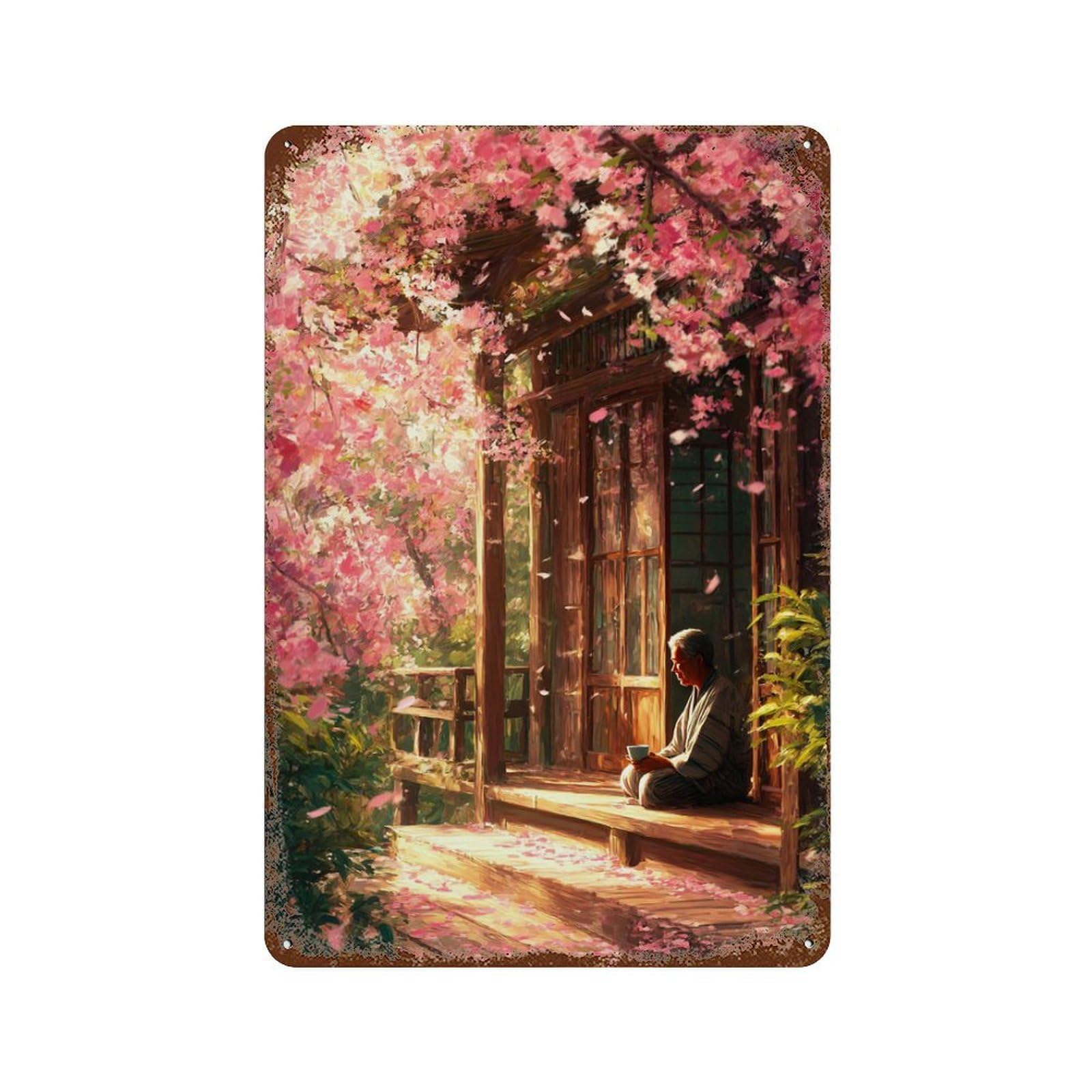 Rust Effect Cherry Blossom Serenity-11 Vintage Rust Metal Sign 11.8"x7.9", Old School Wall Decor for Cafe, Home Bar And Lounge Decor